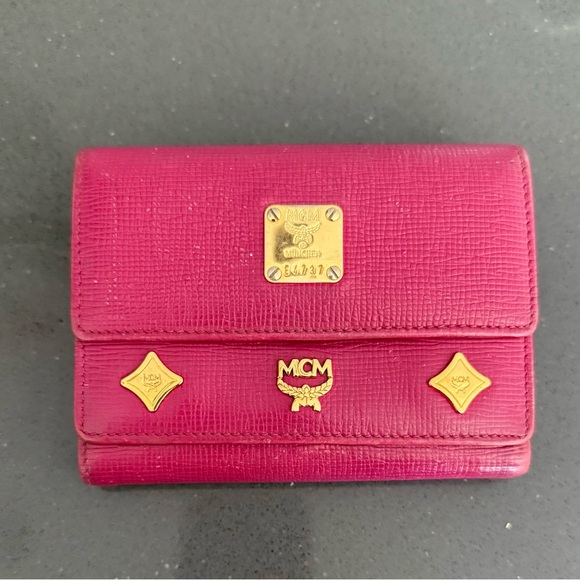 MCM Handbags - MCM Hot Pink Leather Wallet with Charm. EUC